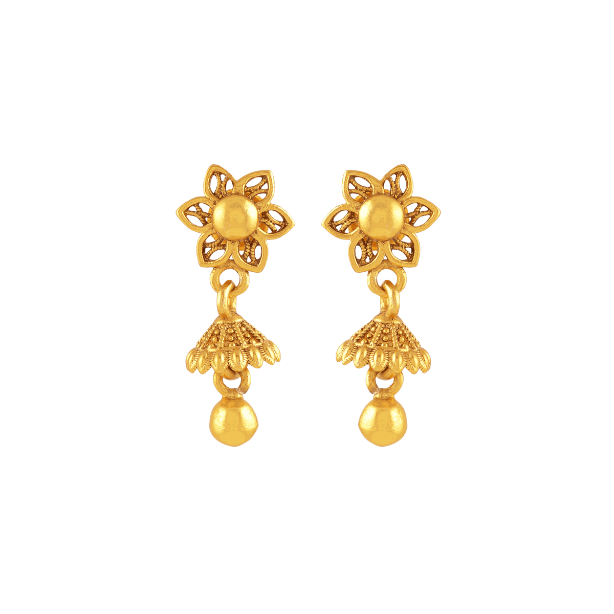 Floral Gold-Plated Silver Jhumka Drops by Tavya Jewellery - side view