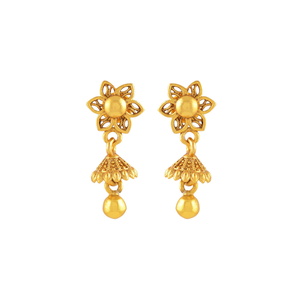 Floral Gold-Plated Silver Jhumka Drops by Tavya Jewellery - front view