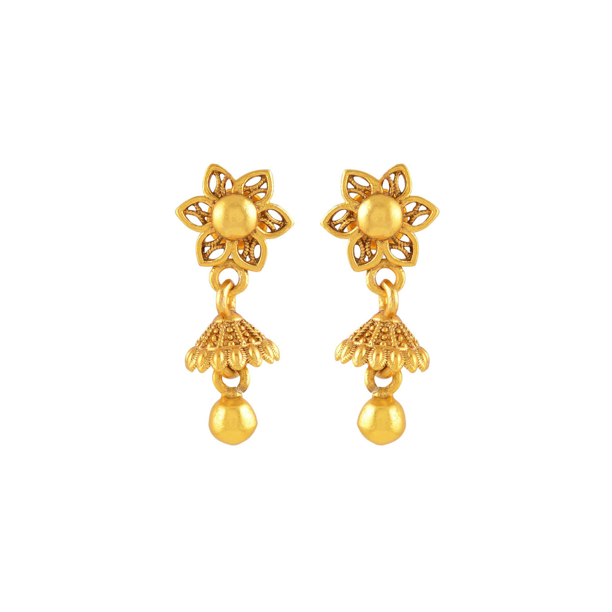 Floral Gold-Plated Silver Jhumka Drops by Tavya Jewellery - front view