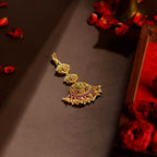 92.5 Silver Temple Maang Tikka with Ruby, Emerald & Pearl Drops by Tavya Jewellery - side view
