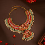 Kundan Emerald Designer Necklace cum Choker by Tavya Jewellery - front view