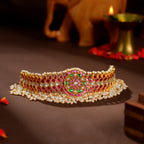 Kundan Pearl Embellished Designer Choker by Tavya Jewellery - front view