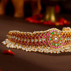 Kundan Pearl Embellished Designer Choker by Tavya Jewellery - side view