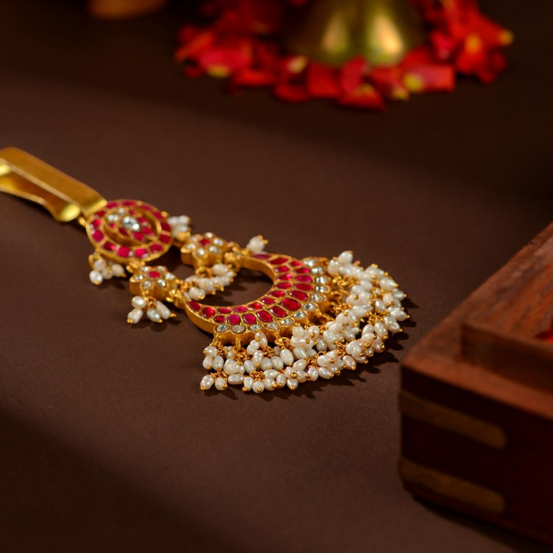 92.5 Silver Kundan Pearl Kamarband Latkan by Tavya Jewellery - side view