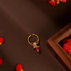 92.5 Silver Ruby Stone Nose Ring with Pearl Dangles by Tavya Jewellery - side view