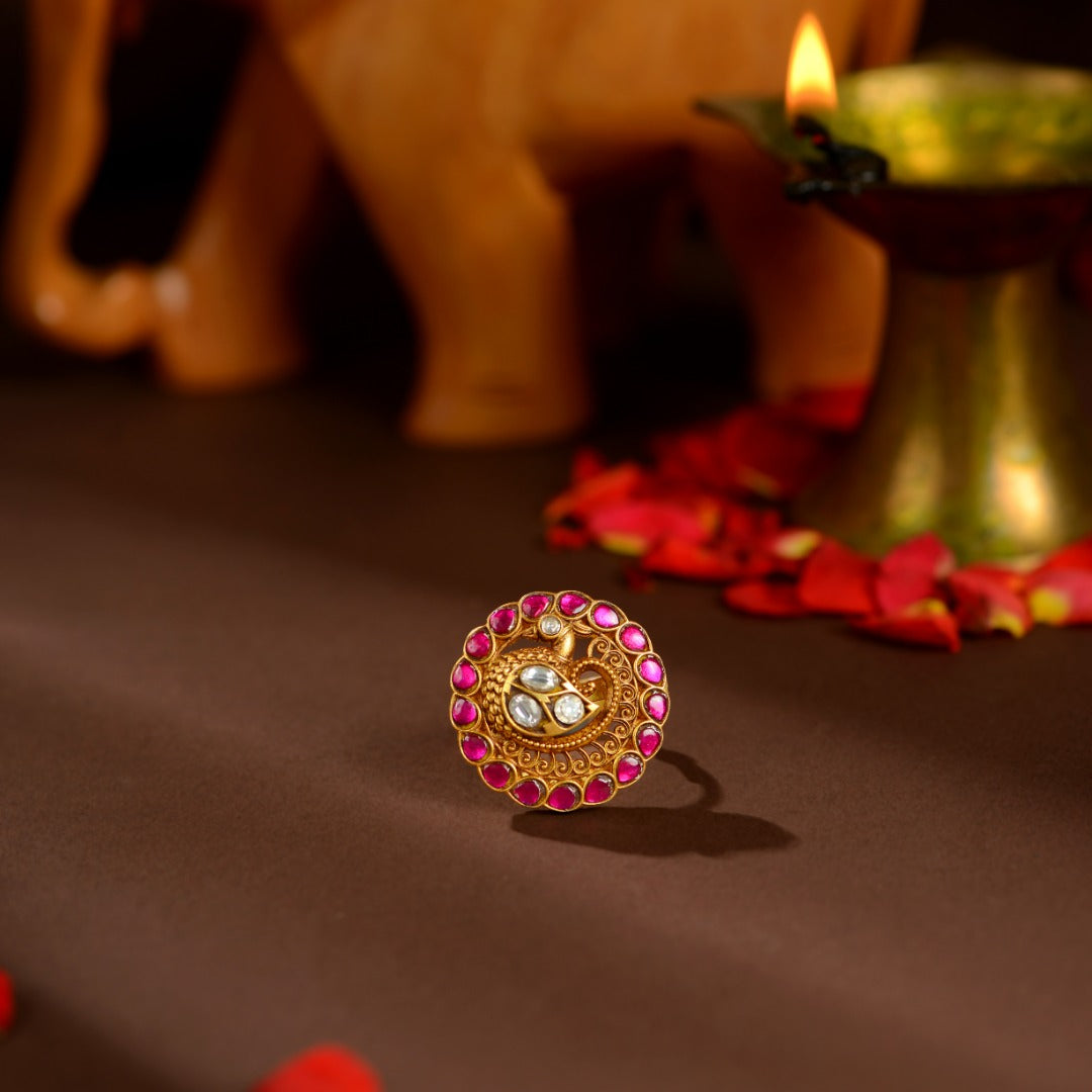 92.5 Silver Kundan Peacock Ring by Tavya Jewellery - side view