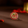 Kundan Ruby Floral Statement Ring by Tavya Jewellery - front view