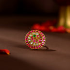 Kundan Ruby Floral Statement Ring by Tavya Jewellery - front view