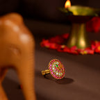 Kundan Ruby Floral Statement Ring by Tavya Jewellery - side view
