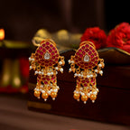 92.5 Silver Kundan Ruby Jhumka Earrings by Tavya Jewellery - front view