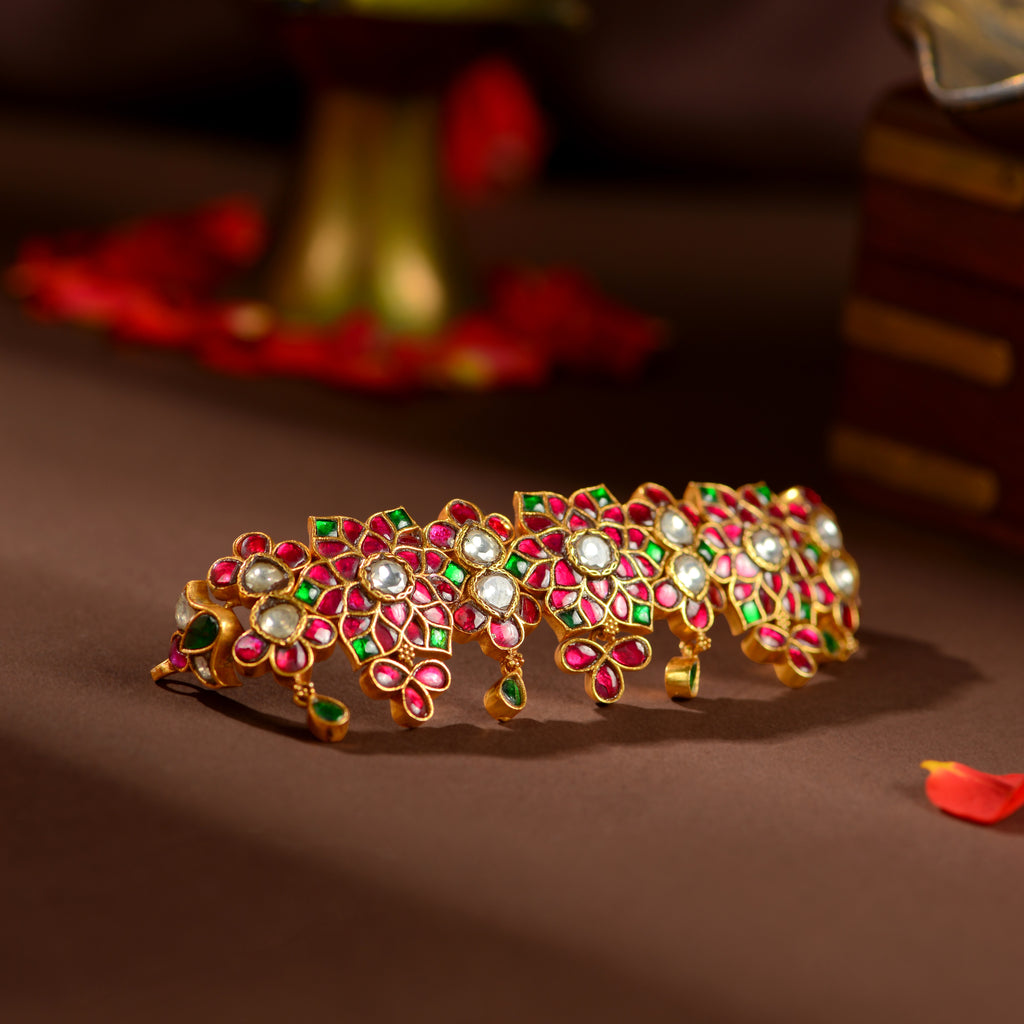 Ruby Emerald Floral Baju Band by Tavya Jewellery - side view