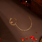Ruby Kundan Pearl Nath by Tavya Jewellery - front view