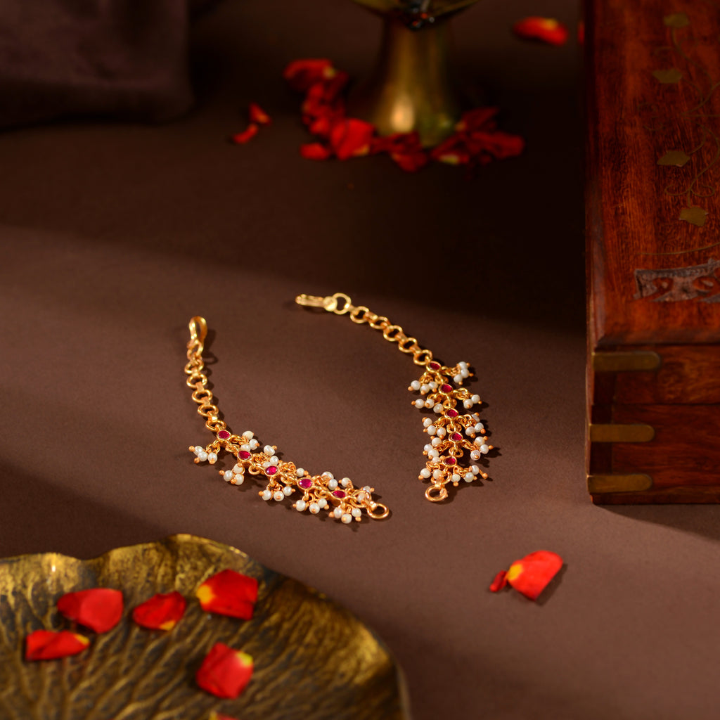 Ruby Kundan Pearl Kaan Chains by Tavya Jewellery - side view