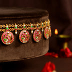 Ruby Emerald Kundan Vaddanam by Tavya Jewellery - styled close-up