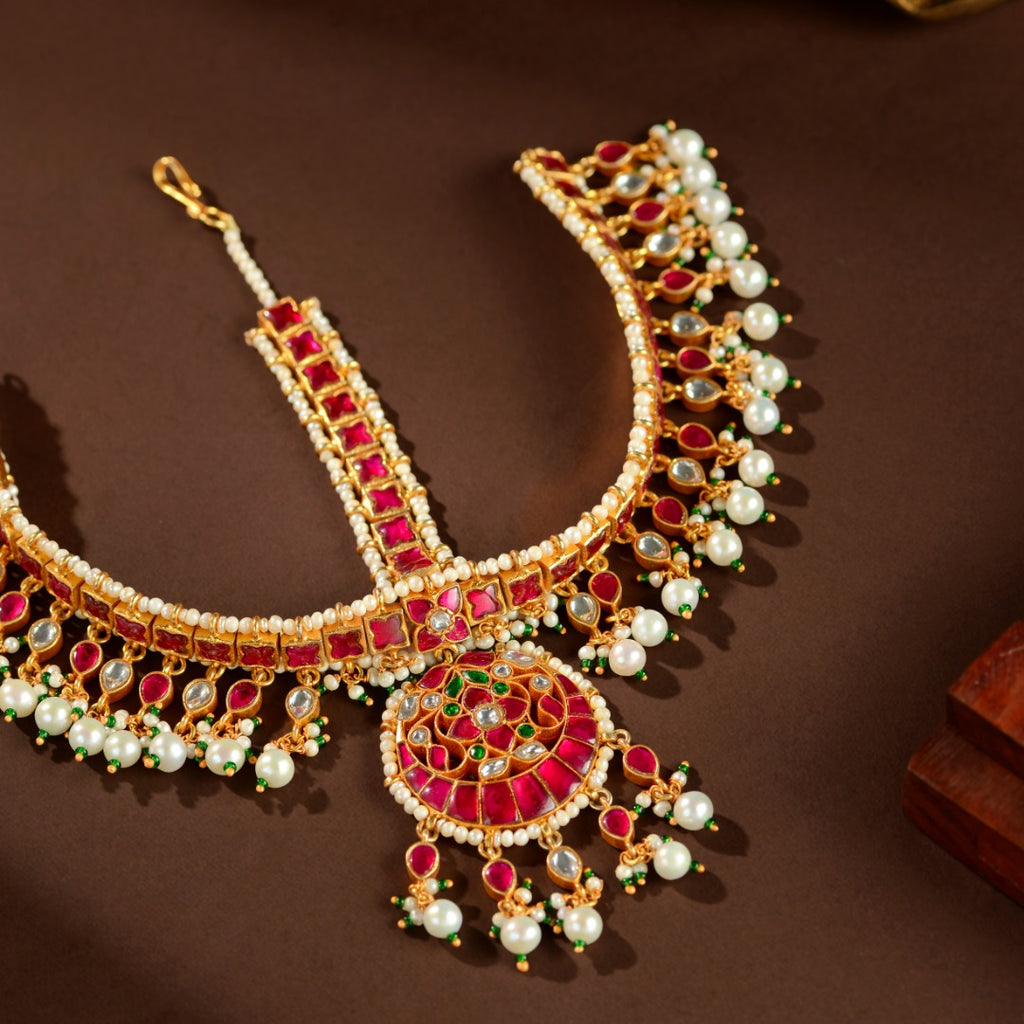 92.5 Silver Kundan Matha Patti Maangtikka by Tavya Jewellery - side view