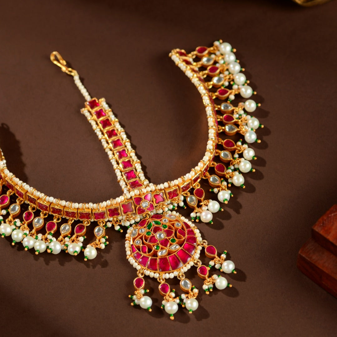 92.5 Silver Kundan Matha Patti Maangtikka by Tavya Jewellery - side view
