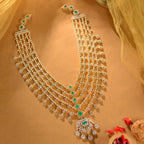 Silver CZ Designer Emerald Long Haram by Tavya Jewellery - front view