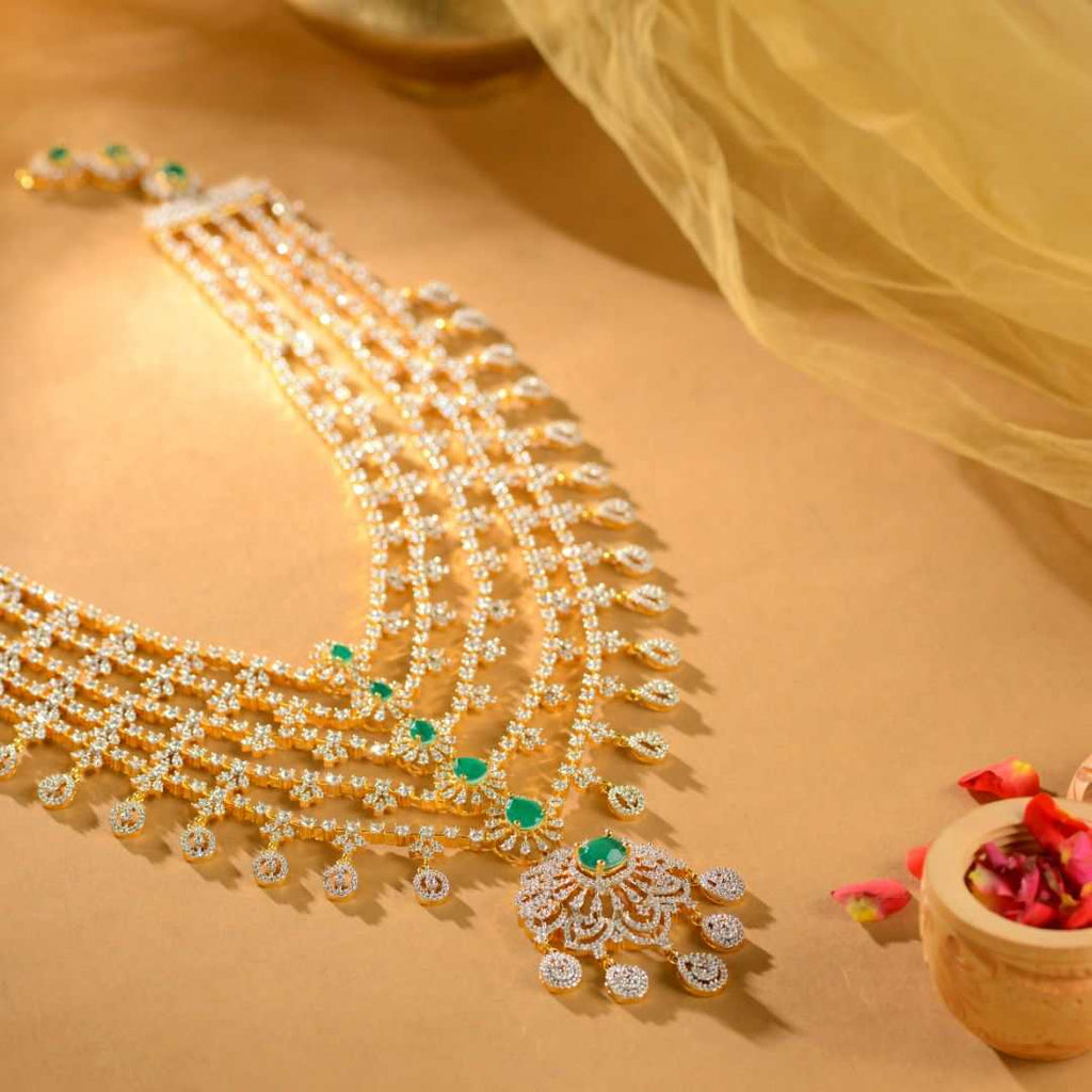 Silver CZ Designer Emerald Long Haram by Tavya Jewellery - side view