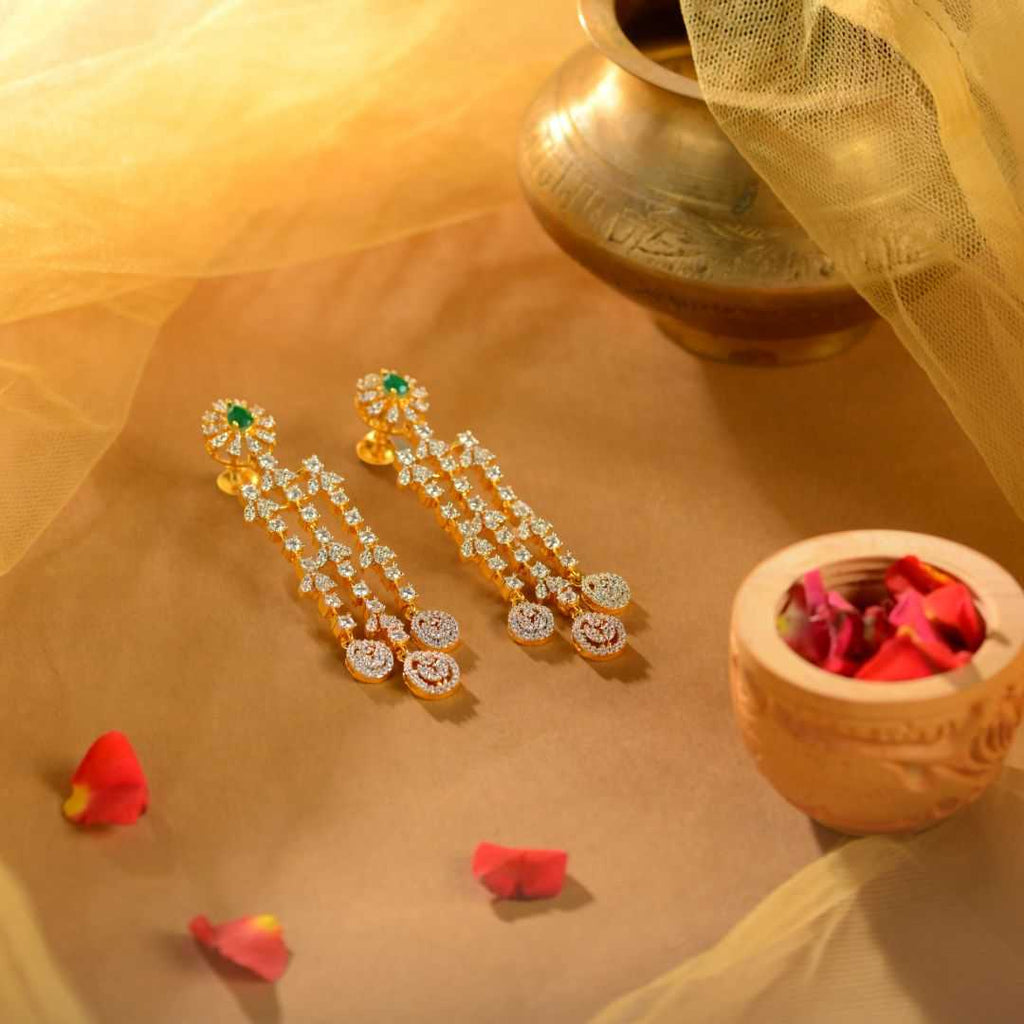 92.5 Silver CZ Emerald Drop Earrings by Tavya Jewellery - side view