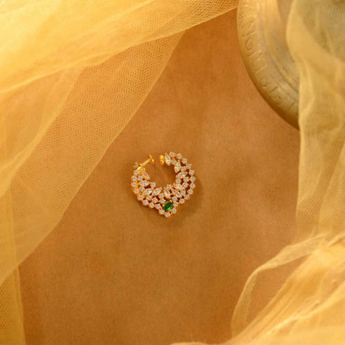 92.5 Silver CZ Emerald Nose Pin by Tavya Jewellery - front view