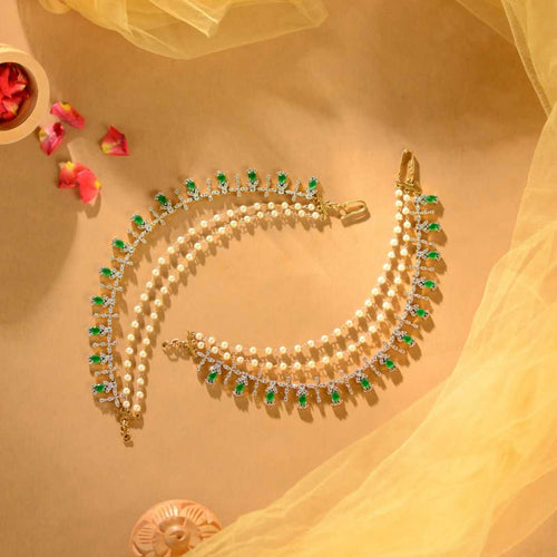 92.5 Silver CZ Emerald Champa Swaralu by Tavya Jewellery - front view