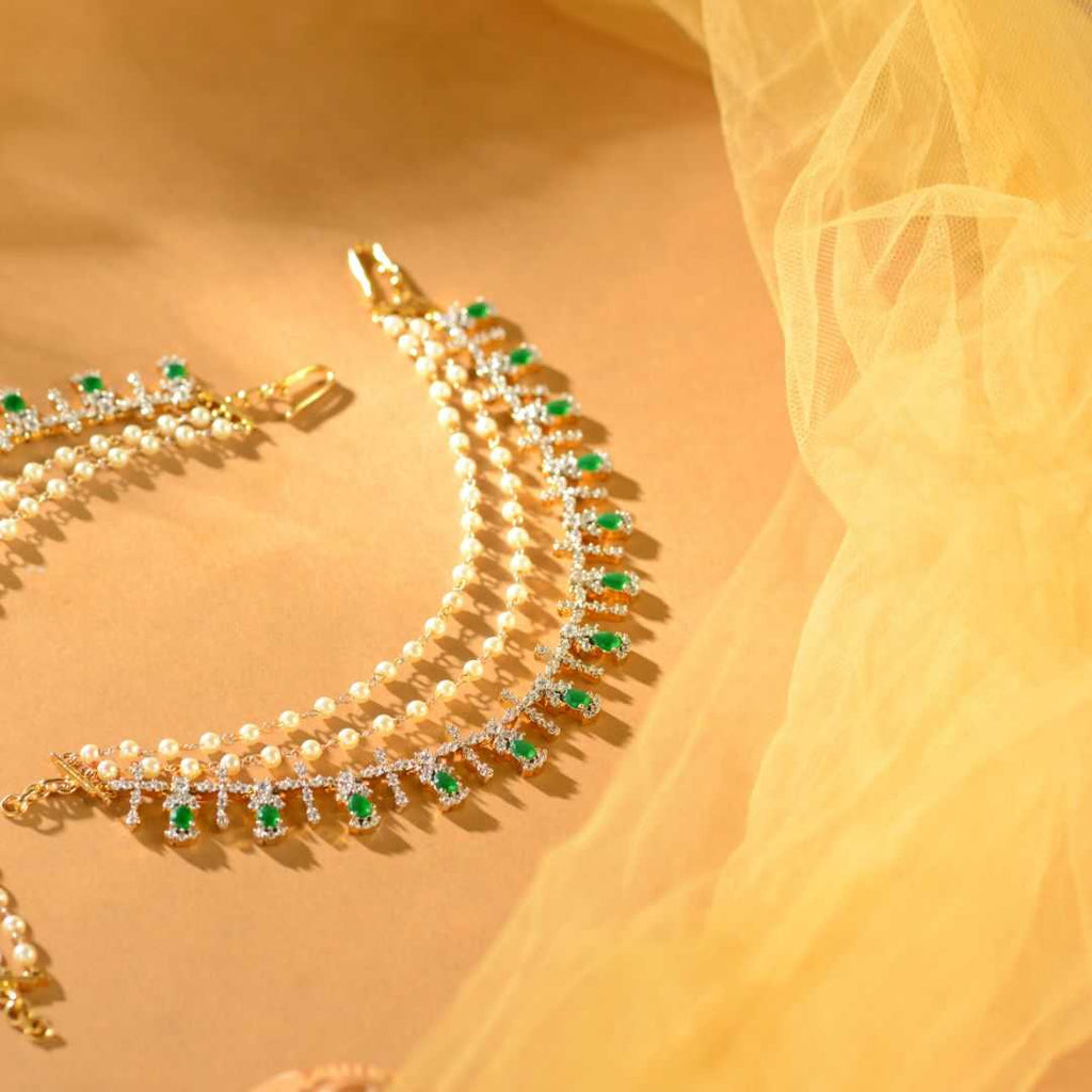 92.5 Silver CZ Emerald Champa Swaralu by Tavya Jewellery - side view