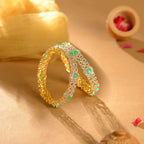Emerald Designer Silver CZ Bangles by Tavya Jewellery - front view