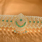 Designer Emerald Silver CZ Vaddanam by Tavya Jewellery - side view
