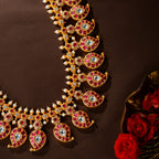 92.5 Silver Royal Kundan Mango Leaf Haram by Tavya Jewellery - styled close-up