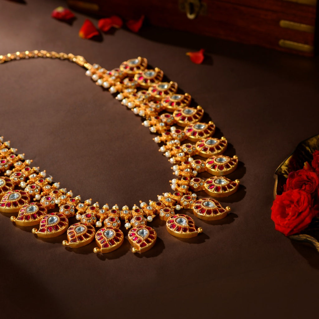 92.5 Silver Royal Kundan Mango Leaf Haram by Tavya Jewellery - side view