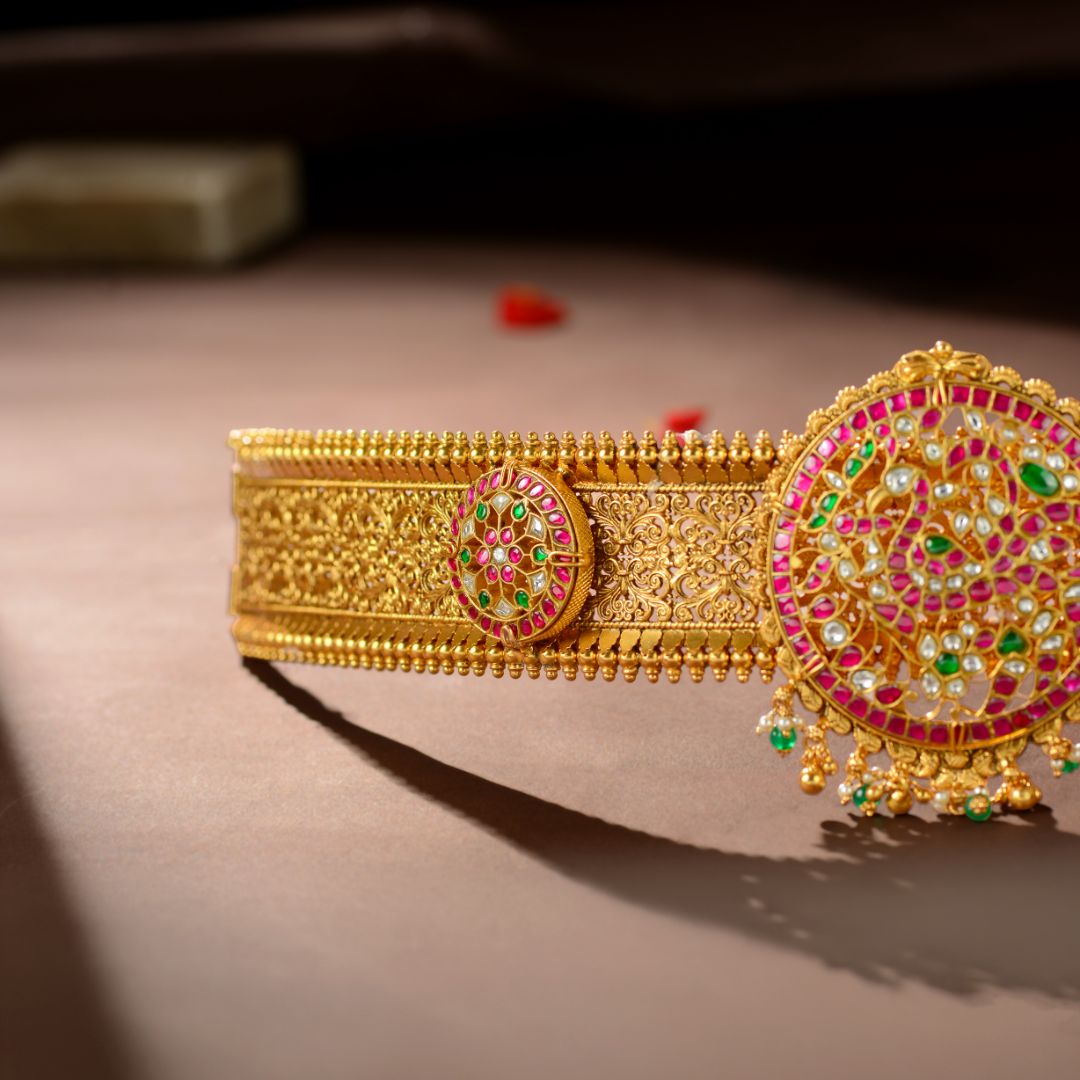 92.5 Silver Kundan Peacock Vaddanam by Tavya Jewellery - side view