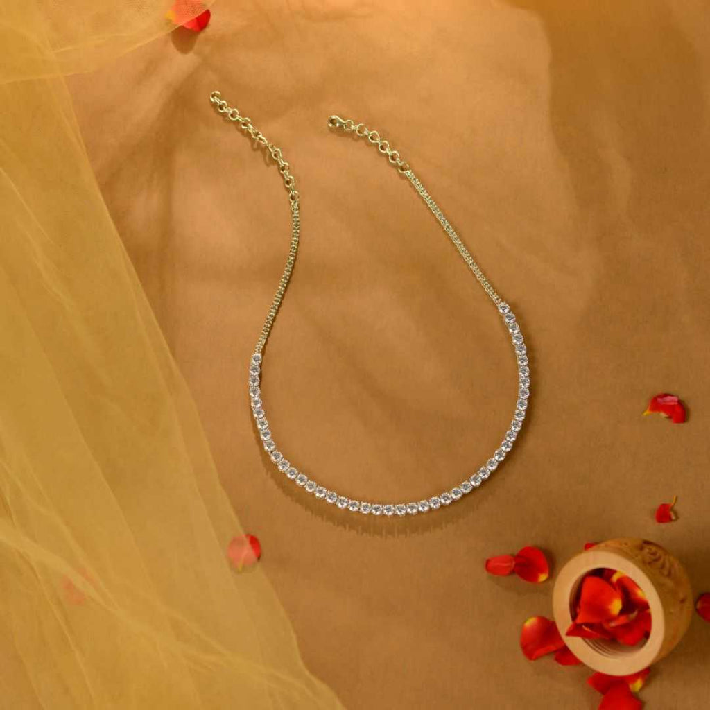White Elegant Silver CZ Tennis Necklace by Tavya Jewellery - front view