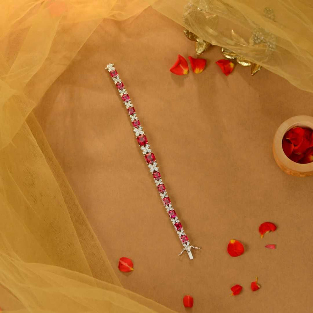 Ruby White Silver CZ Tennis Bracelet by Tavya Jewellery - side view