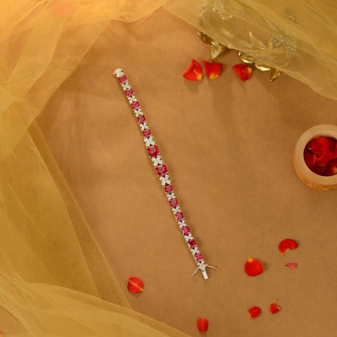 Ruby White Silver CZ Tennis Bracelet by Tavya Jewellery - side view