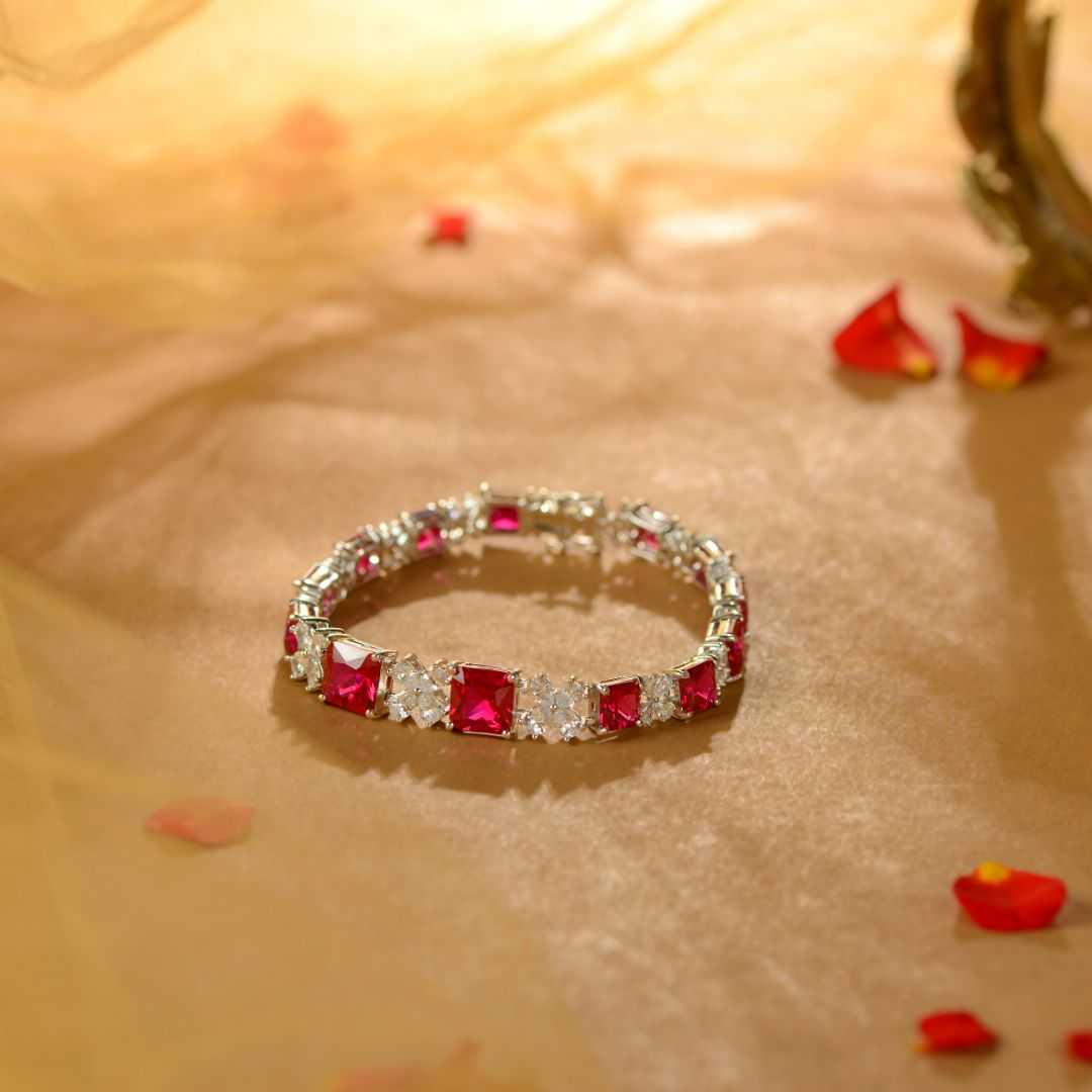 Ruby White Silver CZ Tennis Bracelet by Tavya Jewellery - front view