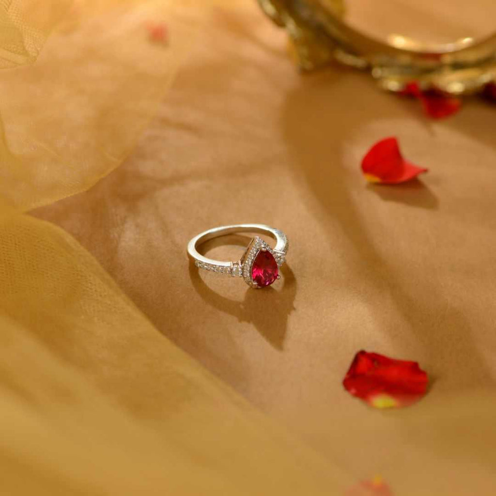 Ruby White Silver CZ Halo Ring by Tavya Jewellery - side view