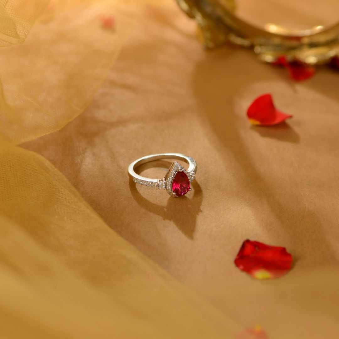 Ruby White Silver CZ Halo Ring by Tavya Jewellery - side view