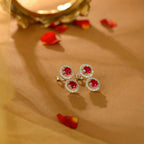 Pink Ruby White Silver CZ Halo Necklace Set by Tavya Jewellery - side view
