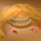 92.5 Sterling Silver Kundan Choker with Pearl Drops by Tavya Jewellery - front view