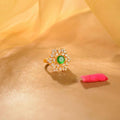 92.5 Silver Emerald Halo Ring by Tavya Jewellery - front view