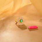92.5 Silver Emerald Halo Ring by Tavya Jewellery - front view