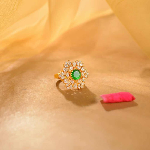 92.5 Silver Emerald Halo Ring by Tavya Jewellery - front view