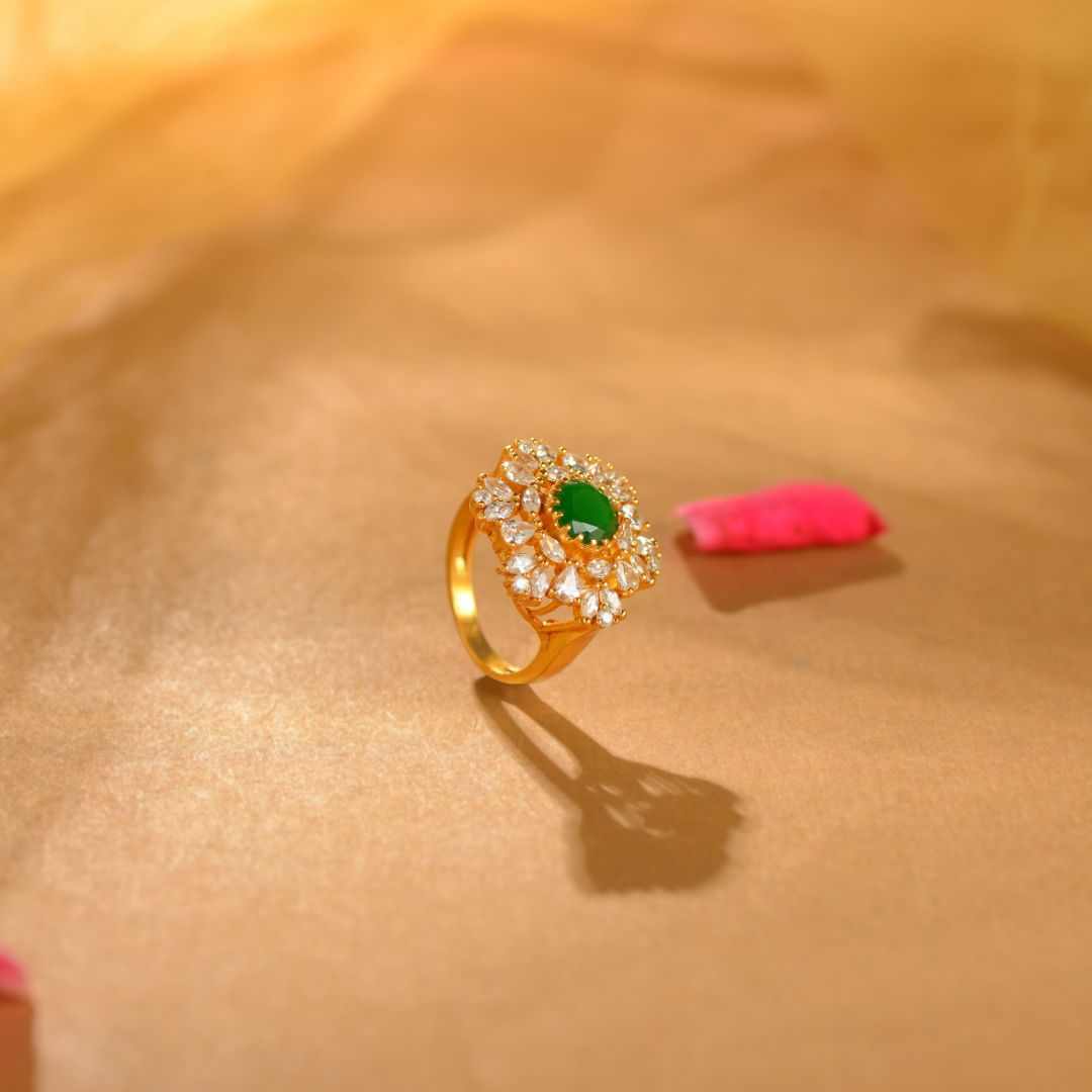 92.5 Silver Emerald Halo Ring by Tavya Jewellery - side view