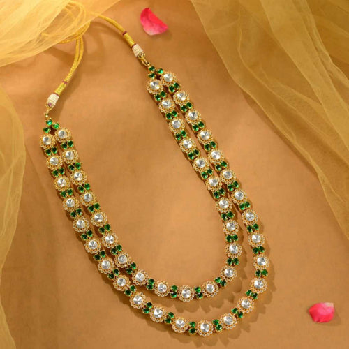 92.5 Silver Emerald Moissanite Long Haram by Tavya Jewellery - front view