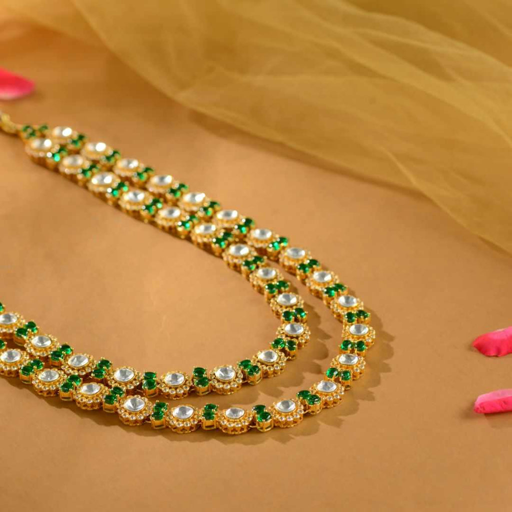 92.5 Silver Emerald Moissanite Long Haram by Tavya Jewellery - side view