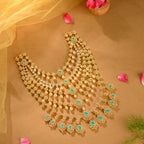 92.5 Silver American Diamond Layered Necklace with Pearl Drops by Tavya Jewellery - front view