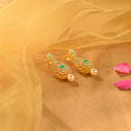 92.5 Silver Emerald Pearl CZ Earrings by Tavya Jewellery - side view