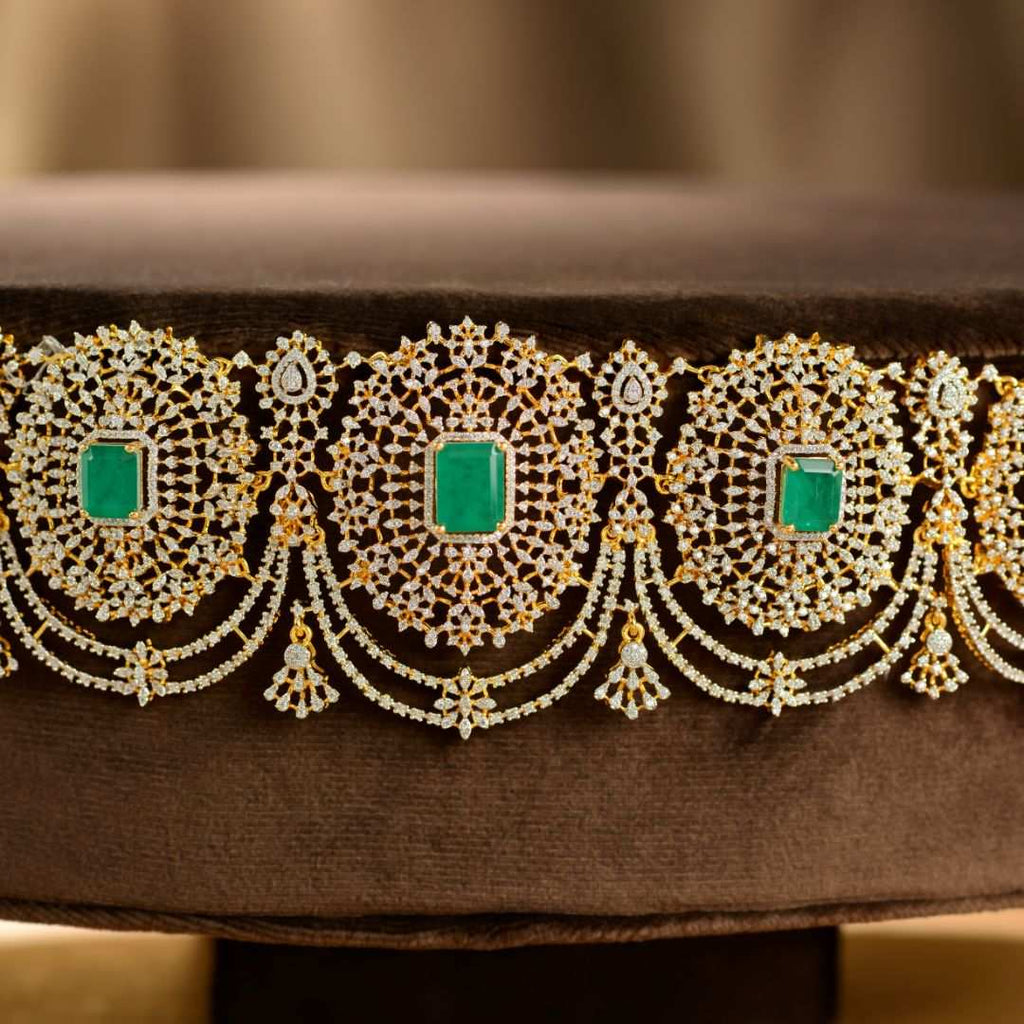 92.5 Silver Emerald American Diamond Vaddanam by Tavya Jewellery - side view