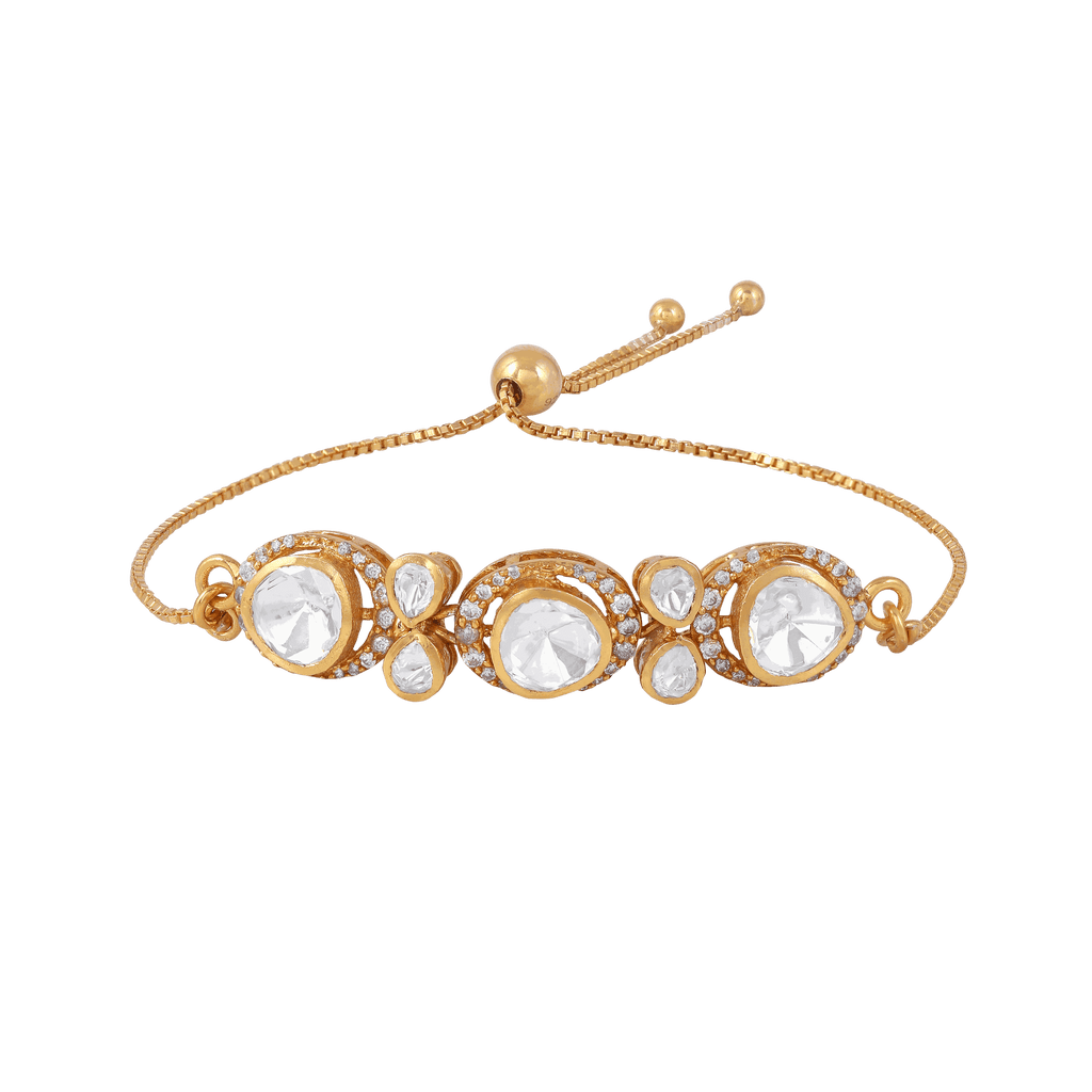 Silver Polki Pattern Slider Bracelet by Tavya Jewellery - front view