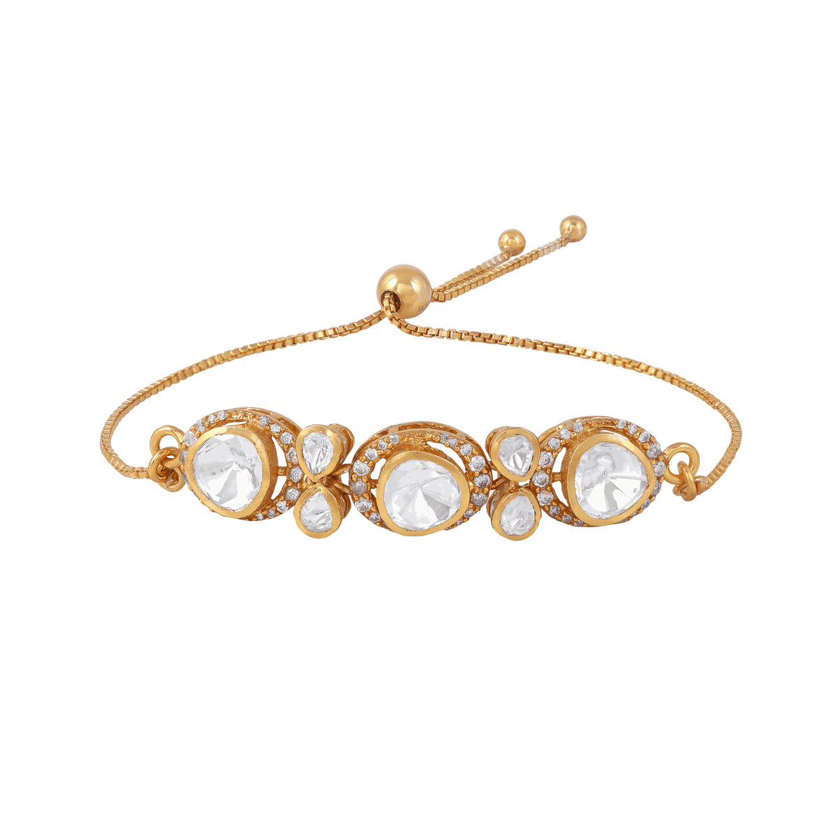 Silver Polki Pattern Slider Bracelet by Tavya Jewellery - front view
